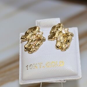 10k Solid Yellow Gold Nugget Stud Earrings Men Women
